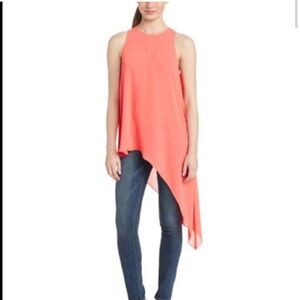 BCBGMaxAzria Kenda Coral Reef Asymmetrical Sleeveless Blouse Size: Small